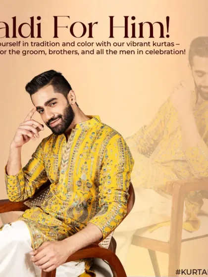 Haldi vibes, but make it stylish. We design vibrant kurtas perfect for the groom, brothers, and all the men in celebration, ensuring you shine bright during every tradition.