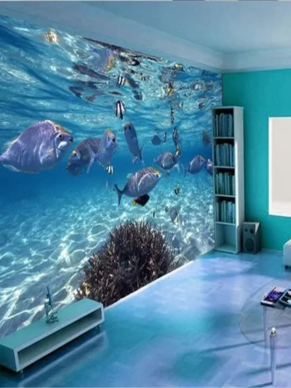 A duplicate of media 92, this underwater scene is a fantastic example of how 3D wallpaper can completely transform a room's dimensions and atmosphere.