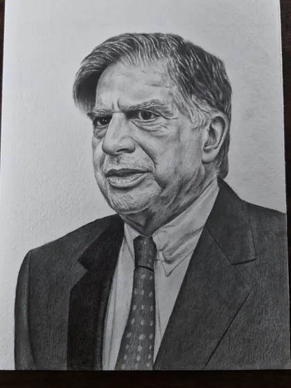 A tribute portrait of the respected industrialist Ratan Tata, capturing his thoughtful and wise expression.