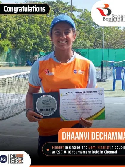 Congratulations to Dhaanvi Dechamma for her fantastic performance, finishing as a finalist in singles and a semi-finalist in doubles at the CS 7 U-16 tournament in Chennai.