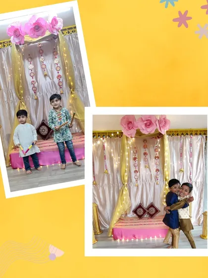 Two boys in traditional attire, ready for the dandiya dance. Our festival celebrations are a great opportunity to learn about and appreciate different cultural outfits.