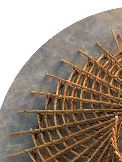 A scaled maquette of the spiral bamboo roof. I created this model to study the complex joinery and geometry, a process that honors the hands-on, craft-based approach of my inspiration, architect Revathi Kamath.