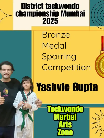 Congratulations to Yashvie Gupta for winning a bronze medal in sparring at the District Championship. Her courage and skill were on full display.