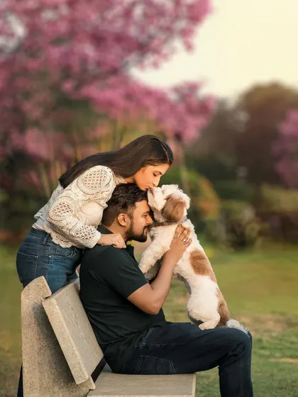 A beautiful, tender moment between a couple and their Shih Tzu, enhanced with a touch of editing magic to bring out the spring blossoms. It shows how I can create a beautiful scene even when nature needs a little boost.