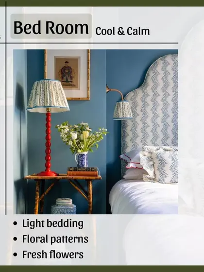To create a cool and calm bedroom for summer, switch to light, breathable bedding. Introducing floral patterns and fresh flowers can also make the space feel fresh and serene.