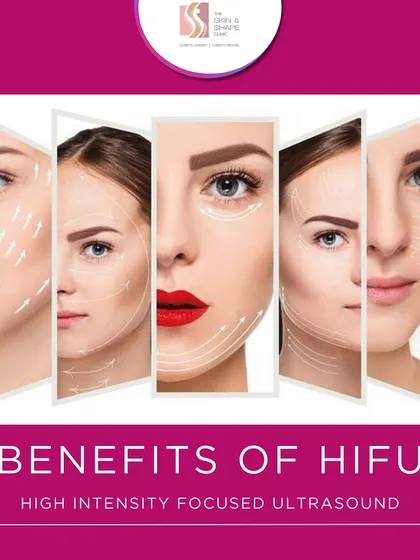 This visual collage highlights the many benefits of High-Intensity Focused Ultrasound (HIFU). From lifting and tightening to contouring, it's a comprehensive solution for those seeking a non-invasive way to achieve a more youthful appearance.