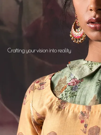 Crafting your vision into reality. A close-up of the collared blouse, made from different printed fabrics, showcasing the bespoke touches I can add.