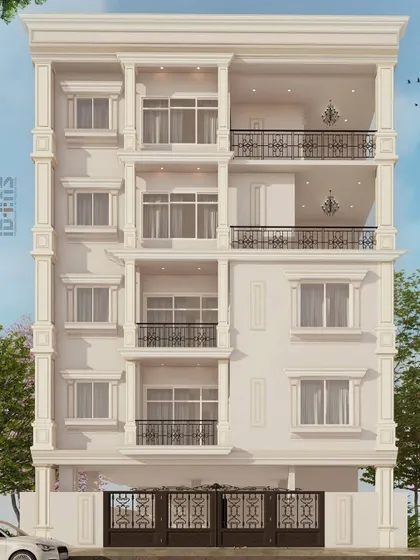 For Mr. Nayeem’s residence, we adopted a more classical approach. The design is defined by symmetry, graceful columns, and ornate wrought-iron railings, creating a dignified and timeless presence.