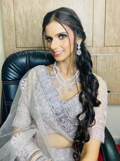 A closer look at the elegant makeup for this client. The focus is on clean skin and beautifully defined eyes, perfect for an evening event.