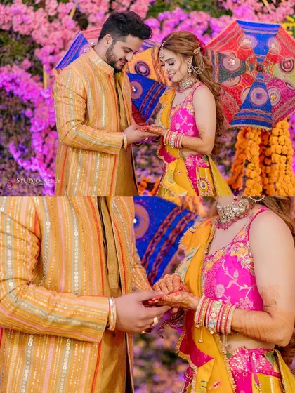 A collage capturing the Mehendi ritual, a significant tradition in Indian weddings.
