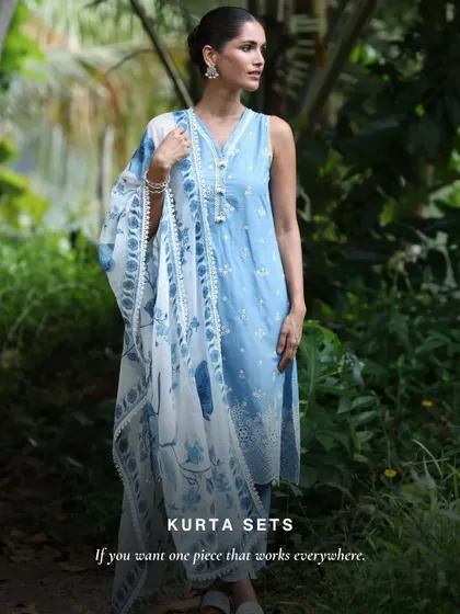 This blue printed kurta set is one of my favorites for its versatility. It's a single piece that works everywhere, from a brunch date to a casual workday.