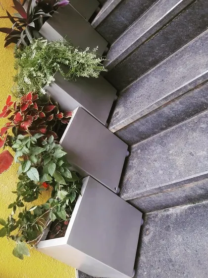 A top-down view of the staircase planters. We can customize planters to fit any space, offering a variety of colors and finishes to complement your existing decor and bring greenery to unexpected places.