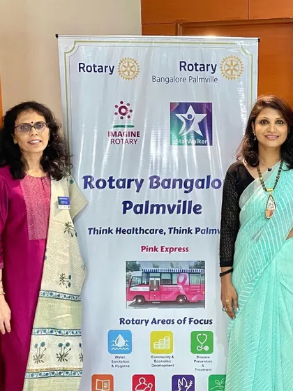 Standing with a representative from Rotary Bangalore Palmville. Collaborating with community organizations like Rotary helps me spread the message of health awareness to a wider audience.