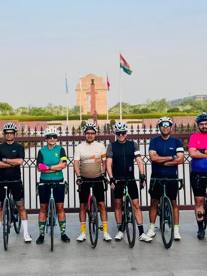 Posing in front of India Gate to celebrate World Bicycle Day.