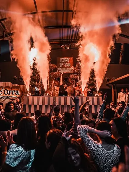 Another angle of the CO2 cannons in action. The crowd's energy feeds off these visual cues, taking the party to the next level.