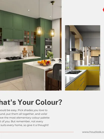 What's your color? This image shows two different kitchen color palettes, green and yellow, illustrating how we help you choose shades you love to create a cohesive and beautiful design.