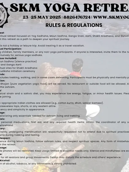 To maintain the sanctity and focus of the retreat, we adhere to a strict code of conduct. This includes following ashram rules, observing a sattvic diet, and maintaining discipline, ensuring an environment conducive to deep spiritual work for all participants.