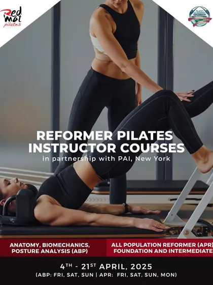 This flyer provides a complete overview of our April Reformer Pilates Instructor Courses, held in partnership with PAI, New York. It outlines the modules, dates, and what you can expect to learn.