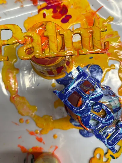 More fun with fluid art on wooden signs. The marbling effect created by the poured paint is different every single time.