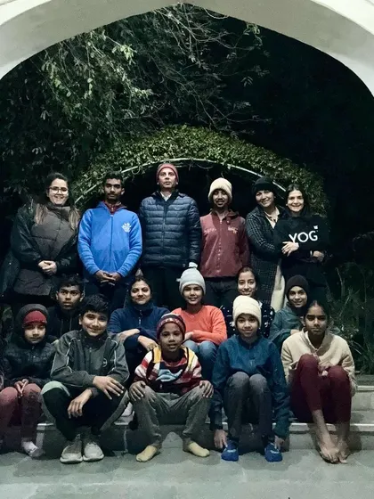 Teaching an early morning 5 AM yoga class to the amazing community at the Aurobindo Ashram. It was inspiring to see everyone, from adults to little yogis, show up with such great energy.
