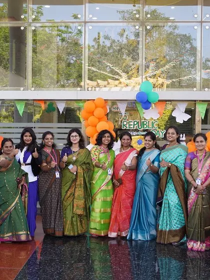 Our dedicated teaching and administrative staff pose for a group photo, celebrating Republic Day together as a community.