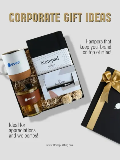 This corporate gift hamper for Even is ideal for employee appreciation. It features a custom branded mug, a jar of honey, and a notepad, combining practical office essentials with a sweet treat.