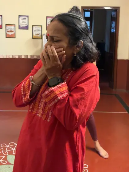 An actor taps into deep emotion during a character-building exercise. Our workshops guide you to safely explore and express a full range of human feelings.