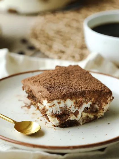 Another look at our Classic Tiramisu, a timeless Italian dessert that we craft with authentic ingredients. It's a favourite for its rich coffee flavour and creamy texture.