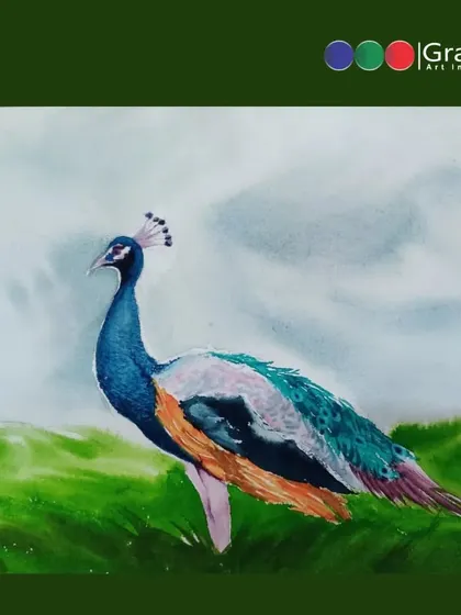 This beautiful watercolor painting of a peacock was created by one of our talented students. The artwork showcases a wonderful control of the medium, with vibrant colors and delicate brushwork.