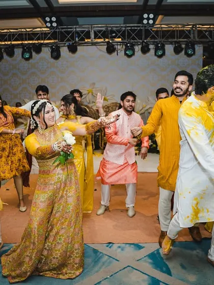 A fun and messy Haldi ceremony, where dancing is a must.