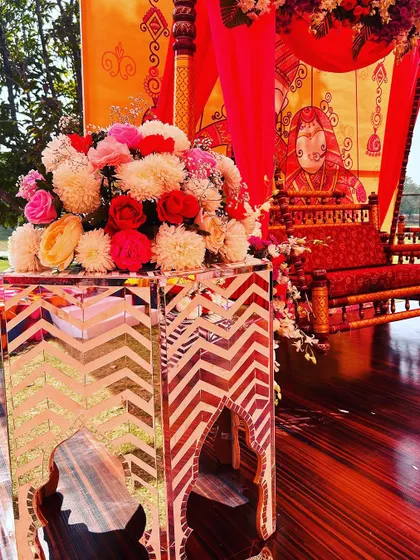 A close-up of the beautiful floral and mirror work details from the Rajasthani Mela.