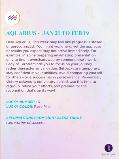 A weekly tarot prediction for Aquarius. You might feel your hard work is going unrecognized, but the cards remind you to focus on your journey, not external validation.