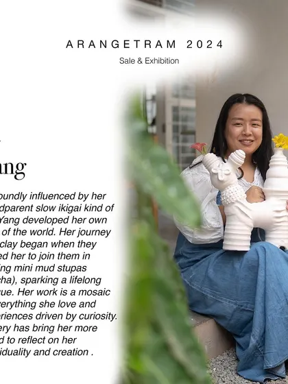 Meet Yang, one of our exhibiting artists at Arangetram. Influenced by her grandparents' slow 'ikigai' lifestyle, her work is a mosaic of experiences driven by curiosity. Her collection, "Flawed (imperfect)," is inspired by the wabi-sabi acceptance of imperfection, using composite techniques to create organic, functional forms.