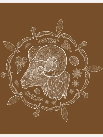 The full artwork that inspired my menu design, featuring the Bannur Ram and a mandala of spices.