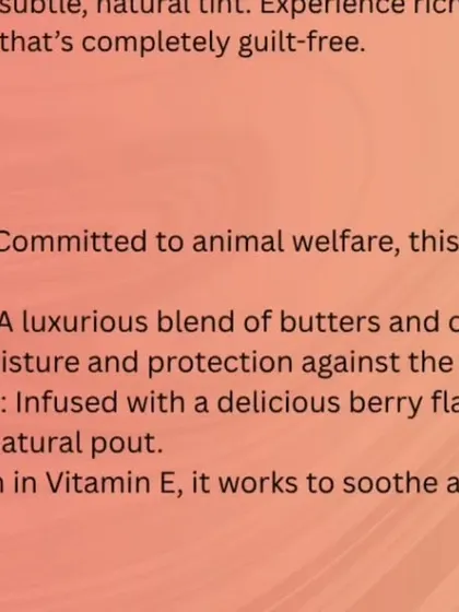 This graphic outlines the benefits of the Kumkumadi Lip Balm included in the Ubtan gift set. It is a 100% cruelty-free formula that heals, hydrates, and provides a natural tint.