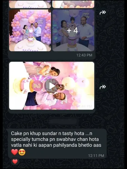 "Cake pn khup sundar n tasty hota" (The cake was very beautiful and tasty). This client feedback for a butterfly cake also mentions our friendly nature, which makes us so happy.