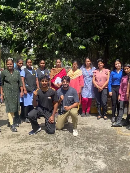 Our instructors with a group of participants during an outdoor segment of a women's safety workshop. We believe in making training realistic, which sometimes means practicing in different environments.