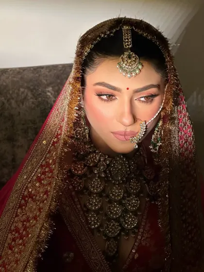 The play of light and shadow on this stunning bridal look. The makeup is designed to look beautiful in any lighting condition.