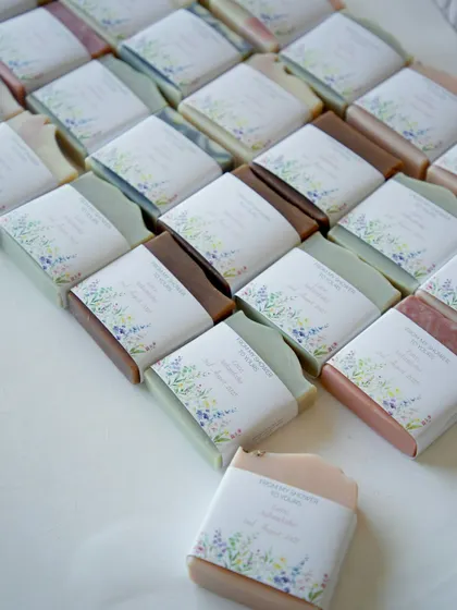 The full set of 60 baby shower favors, beautifully arranged and ready to be gifted.