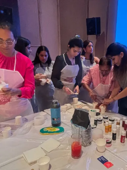 A group of women at our Jesmonite workshop, busy creating their terrazzo-style trays. They didn't come to play, they came to create.