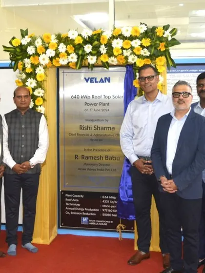 The inauguration plaque for the Velan Valves rooftop solar project. We are humbled to be the partner of choice for manufacturers across sectors who are actively engaging in sustainability initiatives.