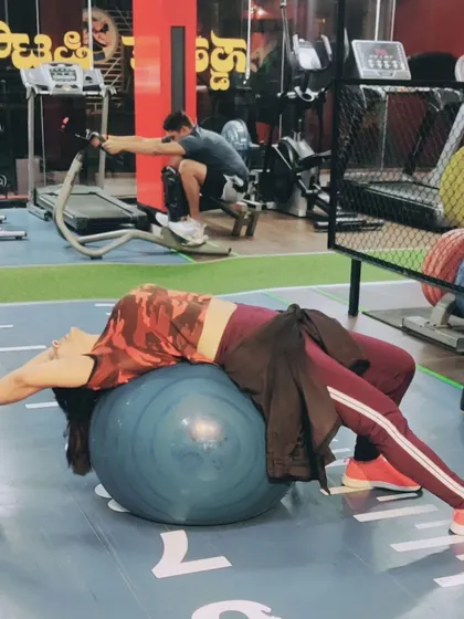 Another angle of a stability ball stretch. This move helps to open up the chest and spine, providing relief after an intense workout.
