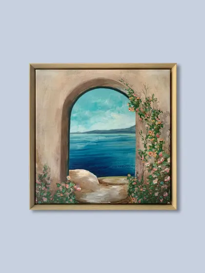 The companion piece, "Blissful Heaven," also by Eva Watts, framed to match. Displayed together, they create a peaceful and inviting atmosphere.