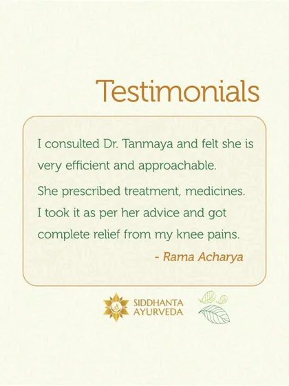 Rama Acharya found complete relief from her knee pains by following the prescribed treatment and medicines. Her experience reflects my approachable and efficient method of care.