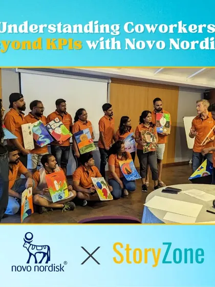 A group shot from our self reflection workshop with Novo Nordisk, where team members used art to tell their personal stories. This is a great example of how we help teams understand their coworkers beyond just KPIs.