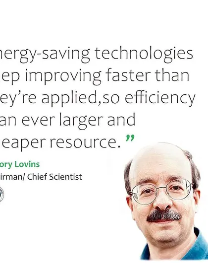 A quote from Amory Lovins, the "Einstein of energy efficiency," who coined the term Negawatt. His insight that efficiency is an ever larger and cheaper resource is a guiding principle for our work.