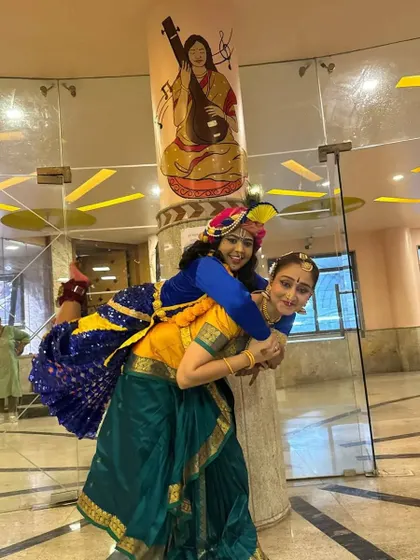 The pure joy and love between a mother and child, depicted here with me and my student as Yashoda and Krishna. This bond is central to many stories in our repertoire.