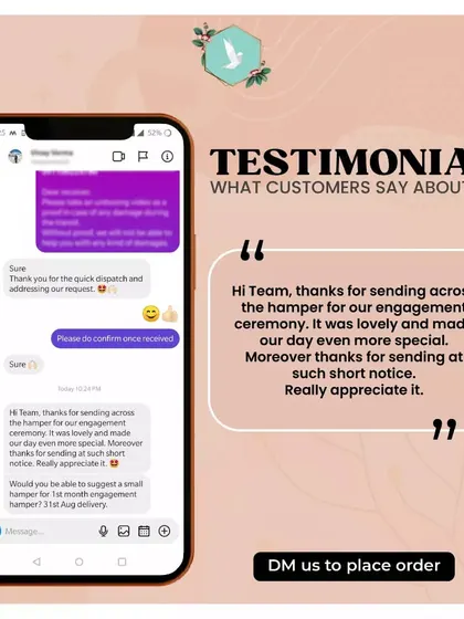 "Made our day even more special." We were so happy to provide this engagement ceremony hamper on short notice and are grateful for such kind feedback.