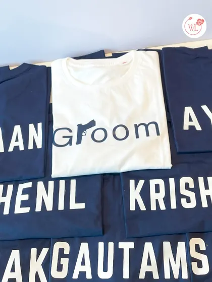 Custom t-shirts for the groom and his squad. A fun way to build camaraderie and create great photo opportunities during the bachelor party or pre-wedding events.
