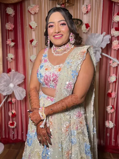 A portrait of the bride, her happiness shining through.